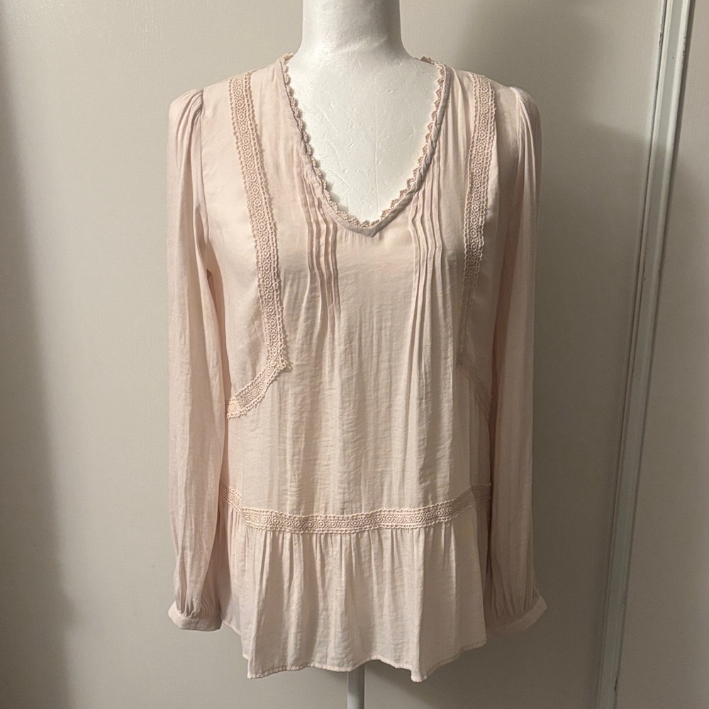 Ro & De Light Pink Blouse with Lace Accents